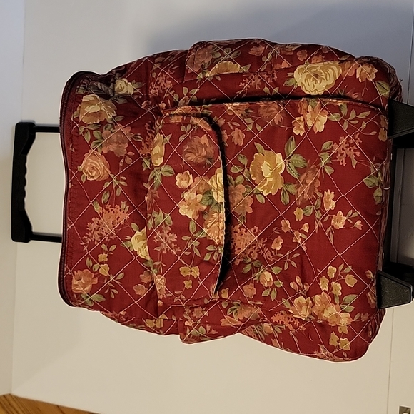 None Handbags - Burgundy Floral Shabby Chic Rolling Bag